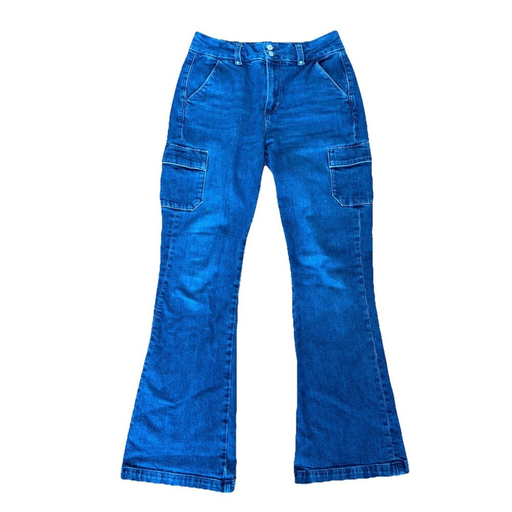 PAIGE Gracie Lou Cargo Pockets Flare Jeans Dark Wash Dion High Rise Size 28